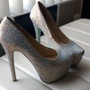 Betsey Johnson Swarovski powder blue high heels